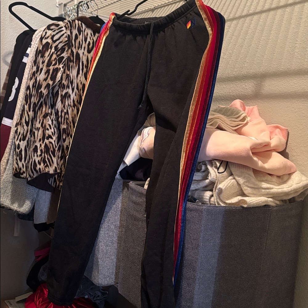Aviator Nation Black Jogger Set with Rainbow Stripes - Picture 6 of 7